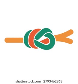 Minimalist vector illustration of a green rope knot, isolated on a white background, representing teamwork, connection, and problem-solving.