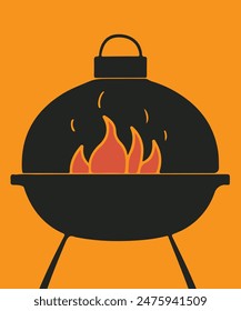 Minimalistisches Vektorillustration Grill Vintage Poster.  Grillzeit. Minimalistisches handgezeichnetes Poster-Design in bunten Farben. Abstrakte Wandkunst. Grillhintergrund für Abdeckung, Poster, Anzeigen.