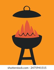 Minimalist vector illustration Grill BBQ vintage poster.  BBQ time. Minimalist Hand drawn poster design in colorful colors. Abstract wall art.  BBQ background for cover, poster, ads.