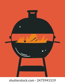 Minimalist vector illustration Grill BBQ vintage poster.  BBQ time. Minimalist Hand drawn poster design in colorful colors. Abstract wall art.  BBQ background for cover, poster, ads.