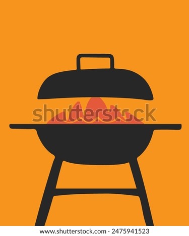 Minimalist vector illustration Grill BBQ vintage poster.  BBQ time. Minimalist Hand drawn poster design in colorful colors. Abstract wall art.  BBQ background for cover, poster, ads.