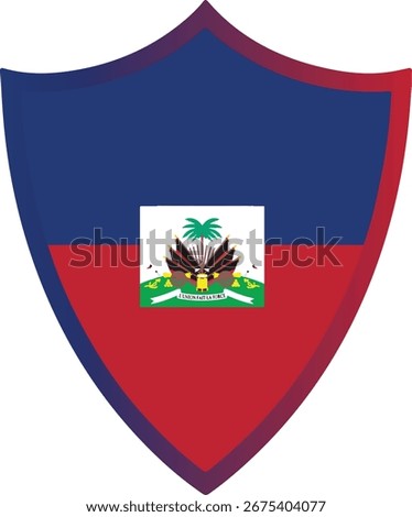 Minimalist vector illustration of Haiti flag with blue and red stripes and detailed national emblem.