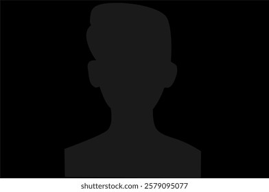 A minimalist vector illustration of a half-body male silhouette in light black against a full black background. The subtle contrast creates a mysterious and atmospheric effect.