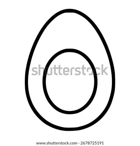 A minimalist vector illustration of a halved egg, featuring bold black outlines against a white background, showcasing a simple yet striking design ideal for various applications.