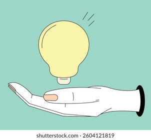 A minimalist vector illustration of a hand holding a lightbulb, symbolizing creativity, innovation, and inspiration. Ideal for themes of ideas, problem-solving, and intellectual growth.