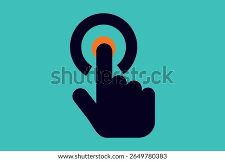 Minimalist vector illustration of a hand pressing a button, useful for concepts like touch interaction, technology, and user experience in multimedia applications.