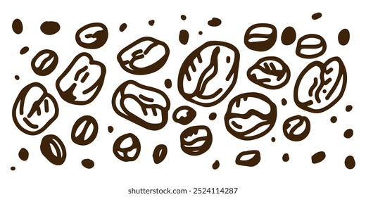 A minimalist  vector illustration of hand-drawn coffee beans, ideal for cafe decor, branding, or product design