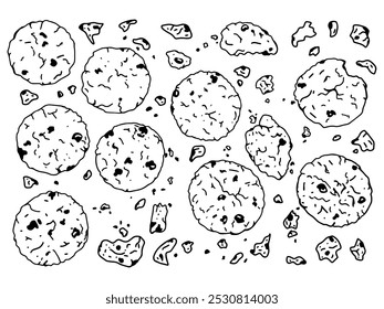 Uma ilustração vetorial minimalista de cookies desenhados à mão, ideal para decoração de café, marca ou design de produto