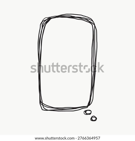 Minimalist vector illustration of a hand-drawn rectangle with two small circles, resembling a speech bubble or thought cloud.