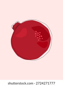 Minimalist vector illustration of a hand-drawn red pomegranate. Modern fruit art symbolizing fertility, prosperity, deep passion, and Mediterranean heritage.