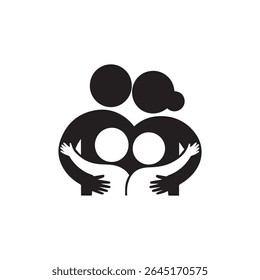 Minimalist vector illustration of a happy family embracing with love and care, perfect for parenting, family unity, or childcare-related design themes.