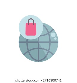 Ilustración vectorial minimalista que destaca el concepto de compras en línea en todo el mundo