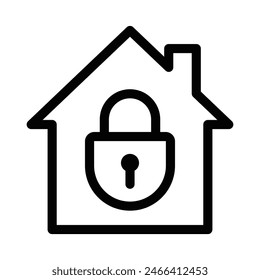 Ilustración vectorial minimalista de una casa con un candado en blanco y negro. Trazo editable.