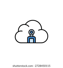 Ilustración vectorial minimalista de una figura humana dentro de una nube, que representa computación en la nube, trabajo remoto o presencia digital.