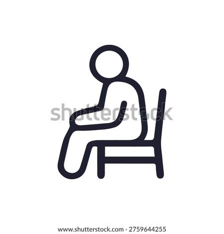 Minimalist vector illustration of a human figure seated in profile. This versatile pictogram represents waiting, resting, or taking a seat.