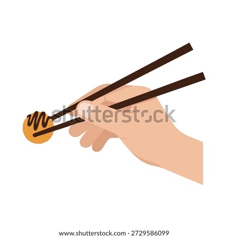 A minimalist vector illustration of a human hand holding chopsticks with food