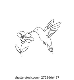 A minimalist vector illustration of a hummingbird elegantly feeding from a delicate flower, perfect for nature and beauty concepts.