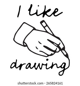 Minimalist vector illustration "I like drawing" painted in ink