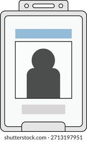 Ilustración vectorial minimalista de una insignia de Identificación con una silueta de usuario simple, líneas limpias y un diseño plano moderno.