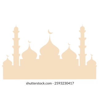Minimalist vector illustration of an Islamic mosque silhouette with domes and minarets. Perfect for Ramadan, Eid celebrations, Islamic backgrounds, and religious themes