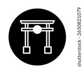 A minimalist vector illustration of a Japanese Torii gate, symbolizing tradition, spirituality, and cultural heritage. The design features clean lines and a contrasting black and white color scheme.