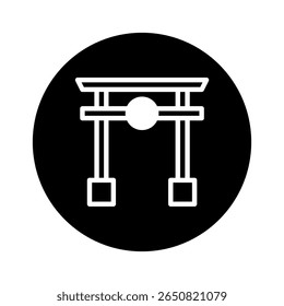 A minimalist vector illustration of a Japanese Torii gate, symbolizing tradition, spirituality, and cultural heritage. The design features clean lines and a contrasting black and white color scheme.