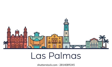 A minimalist vector illustration of the Las Palmas de Gran Canaria skyline featuring iconic historical and modern landmarks.