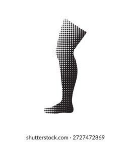 Uma ilustração vetorial minimalista de uma perna criada usando um estilo de arte pontual. A imagem é monocromática com pontos pretos e brancos formando a silhueta de uma perna.