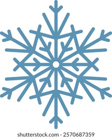 Minimalist vector illustration of a light blue snowflake, perfect for christmas and winter related projects, representing cold temperatures, ice and snow