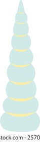 Minimalist vector illustration of a light blue elongated seashell standing upright on a white background, evoking a sense of tranquility and coastal beauty