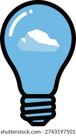 Minimalist vector illustration of a light bulb containing a fluffy white cloud, symbolizing a bright idea, inspiration, or a cloud-based concept.