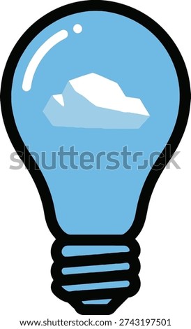 Minimalist vector illustration of a light bulb containing a fluffy white cloud, symbolizing a bright idea, inspiration, or a cloud-based concept.