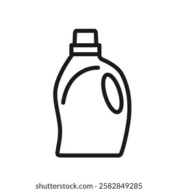 Minimalist vector illustration of a liquid detergent bottle in line style. Simple icon with editable stroke. For packaging, web design, and branding for cleaning products. Isolated on white background