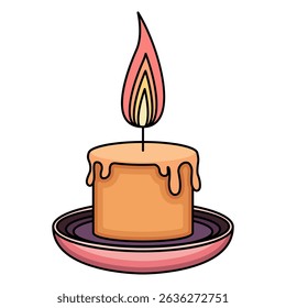 A minimalist vector illustration of a lit candle on a plate