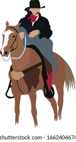 Dibujo vectorial minimalista de un nativo del estado de Rio Grande do Sul, montando un caballo y usando ropa tradicional.