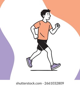 Minimalist vector illustration of a man exercising in soft pastel colors. Clean design, full body, calm and modern style. Represents movement, health, fitness, and everyday wellness.
