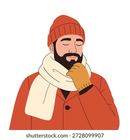 Eine minimalistische Vektorgrafik eines Mannes, der sich im Winter warm hält