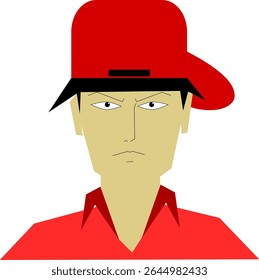 Minimalist Vector Illustration of a Man's Avatar with Red Hat