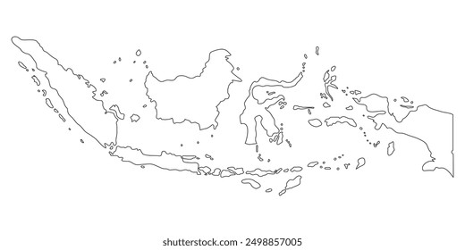 A minimalist vector illustration of the map of Indonesia, featuring a simple outline design.