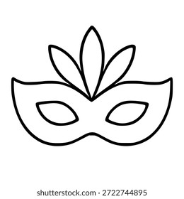 Ilustração vetorial minimalista de uma máscara de máscara com acentos de penas, perfeito para convites festivos e elementos decorativos.