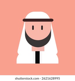 Minimalist vector illustration of a Middle Eastern man in traditional white attire and head covering. Perfect for Islamic, cultural, or Ramadan-themed designs and content