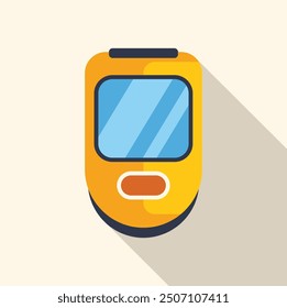 Minimalist vector illustration of a modern high speed train showing front view with windshield and headlights, isolated on white background with long shadow