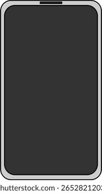 Ilustração vetorial minimalista do smartphone moderno com tela preta em branco para tecnologia, aplicativos móveis e design de comunicação digital