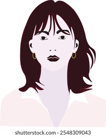 "Minimalist vector illustration of a modern woman with short hair and gold earrings, perfect for beauty or fashion designs."