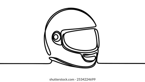 Minimalist vector illustration of a motorcycle helmet created using a single continuous line