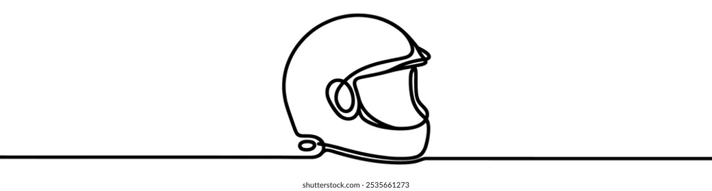 Minimalist vector illustration of a motorcycle helmet created using a single continuous line