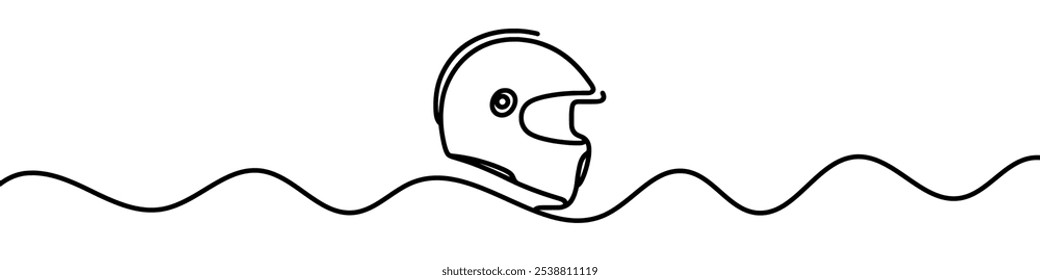 Minimalist vector illustration of a motorcycle helmet created using a single continuous line