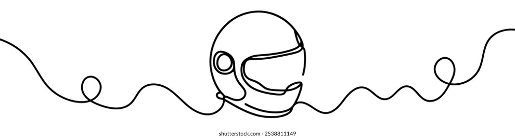 Ilustração vetorial minimalista de um capacete de motocicleta criado usando uma única linha contínua