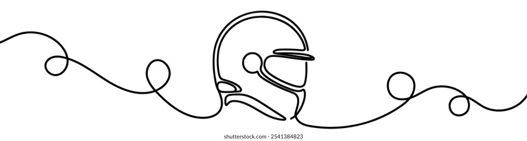 Minimalist vector illustration of a motorcycle helmet created using a single continuous line