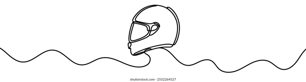 Minimalist vector illustration of a motorcycle helmet created using a single continuous line